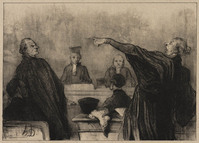 St G 296
<br/>
Beschuldiging in de rechtbank
<br/>
<em>Daumier, Honoré (1808 - 1879)</em>
